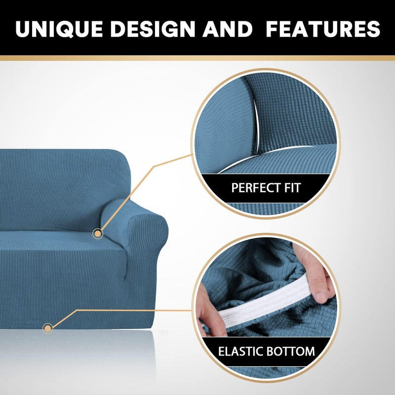 PrinceDeco Stretch Chair Cover Chair Slipcovers with Arms 1-Piece Chair Sofa Slipcovers or Living Room Non Slip Armchair Cover Furniture Protector Dogs Pet Friendly(Armchair,Dusty Blue) - Image 3